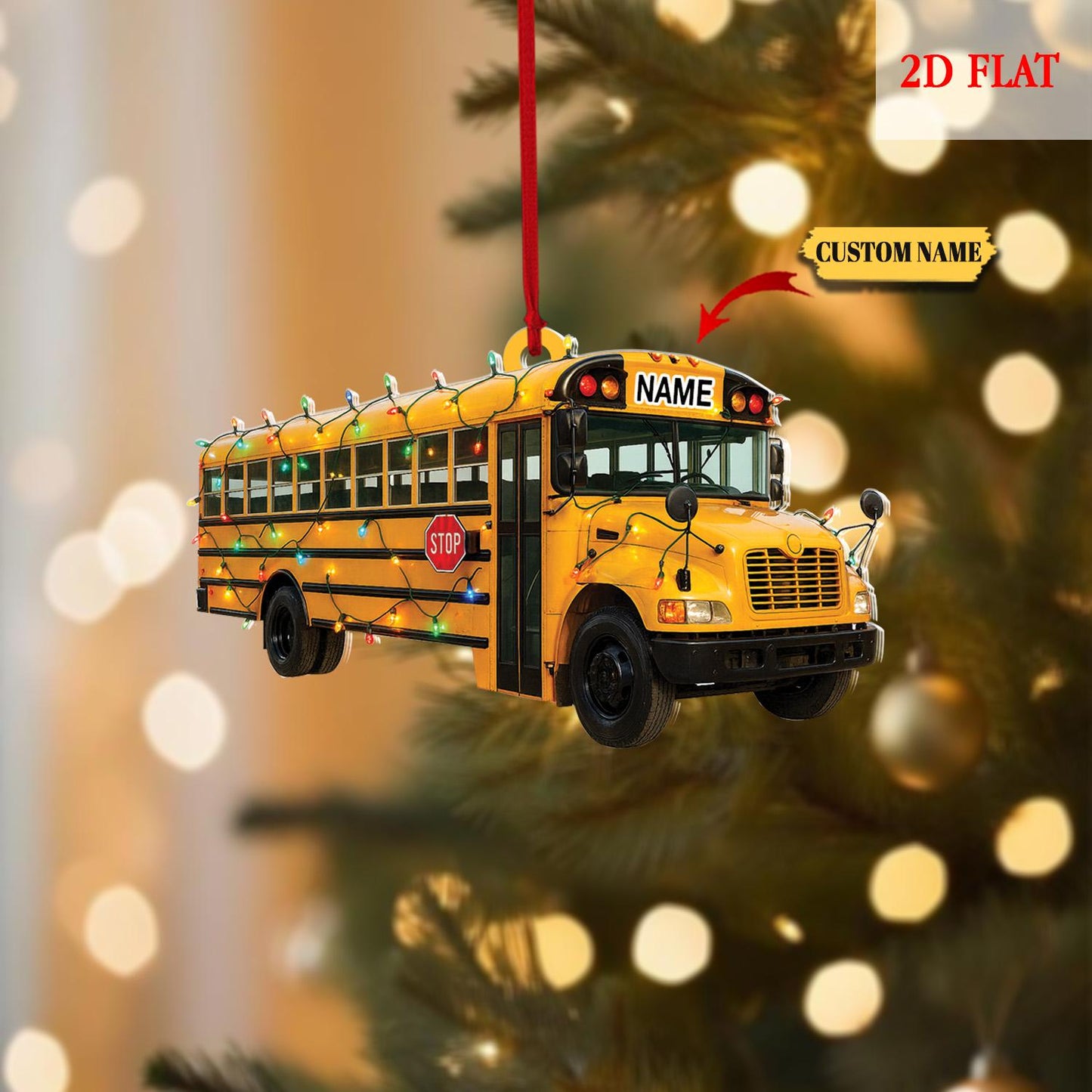 Personalized Bus Driver Christmas Ornament 2D Flat Design, Bus Christmas Tree Decor, Christmas Bus Driver Ornament, Gift For Bus Driver