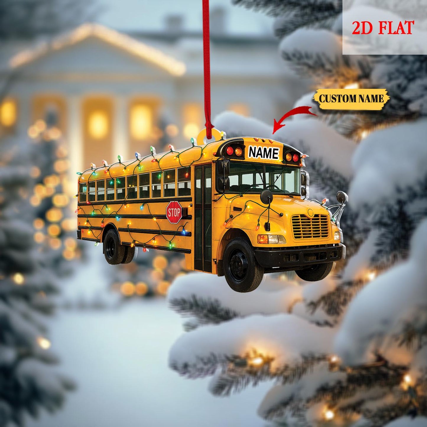 Personalized Bus Driver Christmas Ornament 2D Flat Design, Bus Christmas Tree Decor, Christmas Bus Driver Ornament, Gift For Bus Driver