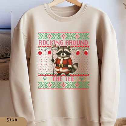 Rockin' Around the Christmas Tree Shirt Santa Claus Golfing Golf Ugly Sweater Funny Raccoon Shirt Funny Secret Santa Gift Ideas