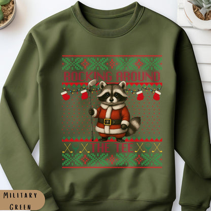 Rockin' Around the Christmas Tree Shirt Santa Claus Golfing Golf Ugly Sweater Funny Raccoon Shirt Funny Secret Santa Gift Ideas