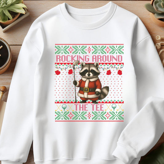 Rockin' Around the Christmas Tree Shirt Santa Claus Golfing Golf Ugly Sweater Funny Raccoon Shirt Funny Secret Santa Gift Ideas