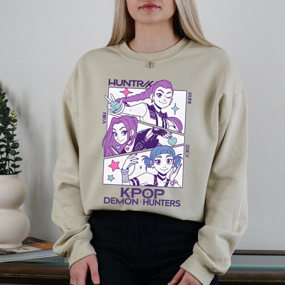 Huntrix Girls Shirt, Kpop Demon Hunters Sweatshirt, Vintage Huntrix Hoodie, Rumi Zoey Mira Graphic Shirt, Huntrix Band Crewneck Sweatshirt