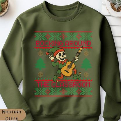 Rockin' around the Christmas Tree Shirt Ugly Christmas For Teacher Dancing Skeleton Sweatshirt Funny Christmas