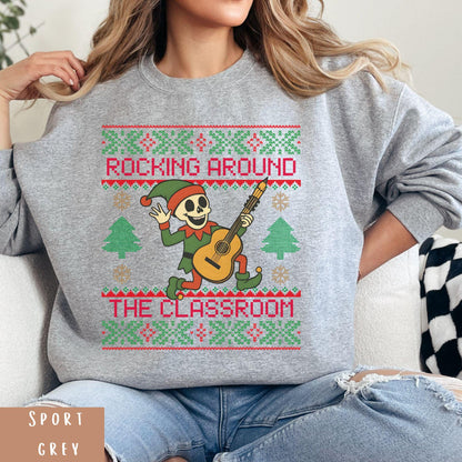 Rockin' around the Christmas Tree Shirt Ugly Christmas For Teacher Dancing Skeleton Sweatshirt Funny Christmas
