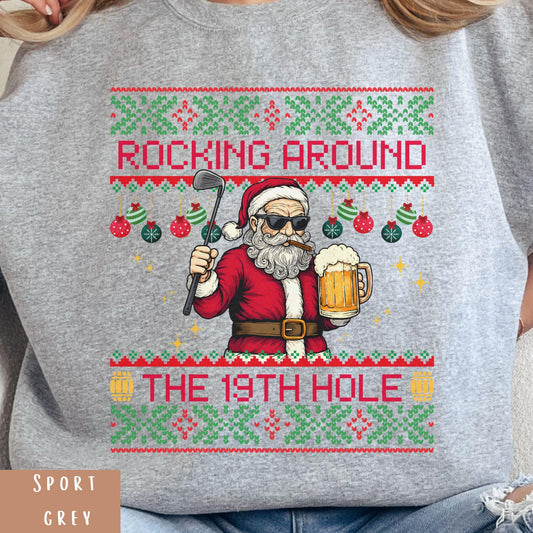Rockin' Around the Christmas Tree Shirt Santa Claus Golfing Golf Ugly Sweater Funny Secret Santa Gift Ideas