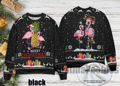 Flamingo Christmas Tree Pineapple Ugly Christmas Sweater, Santa Reindeer Flamingo Christmas Sweater, Xmas Sweater, Gift For Men Women