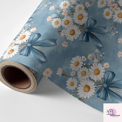 Vintage Daisy Wrapping Paper: Rustic Floral Biodegradable Cotton