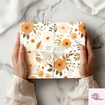 Rustic Floral Wrapping Paper: Compostable Mulberry Paper for Autumn Weddings