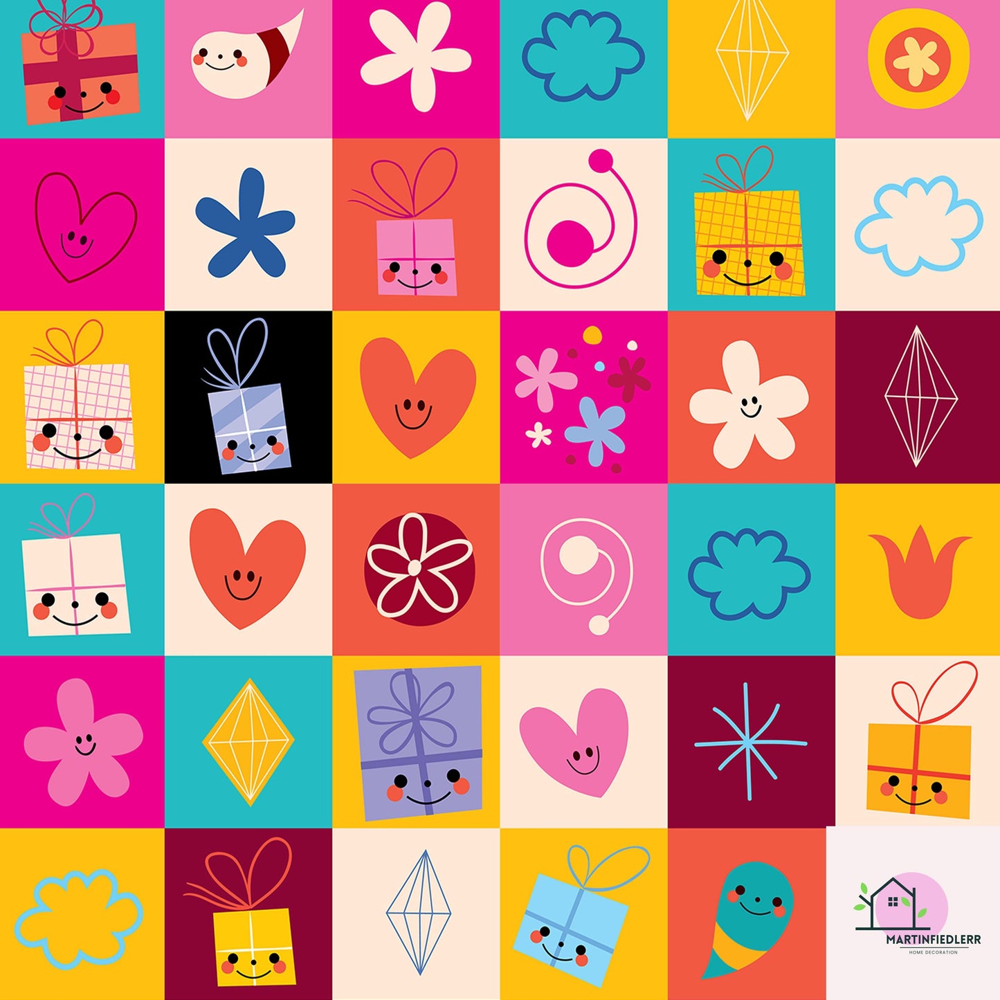 Retro Geometric Wrapping Paper: Recycled Art Paper, Bright Pop Style