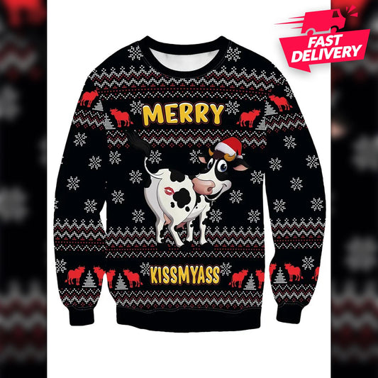 Funny Cow Christmas Sweatshirt, Jesus Birthday Christmas Ugly Shirt, Family Matching Outfit, Friends Party, Hoodie Christmas Gifts For Dad