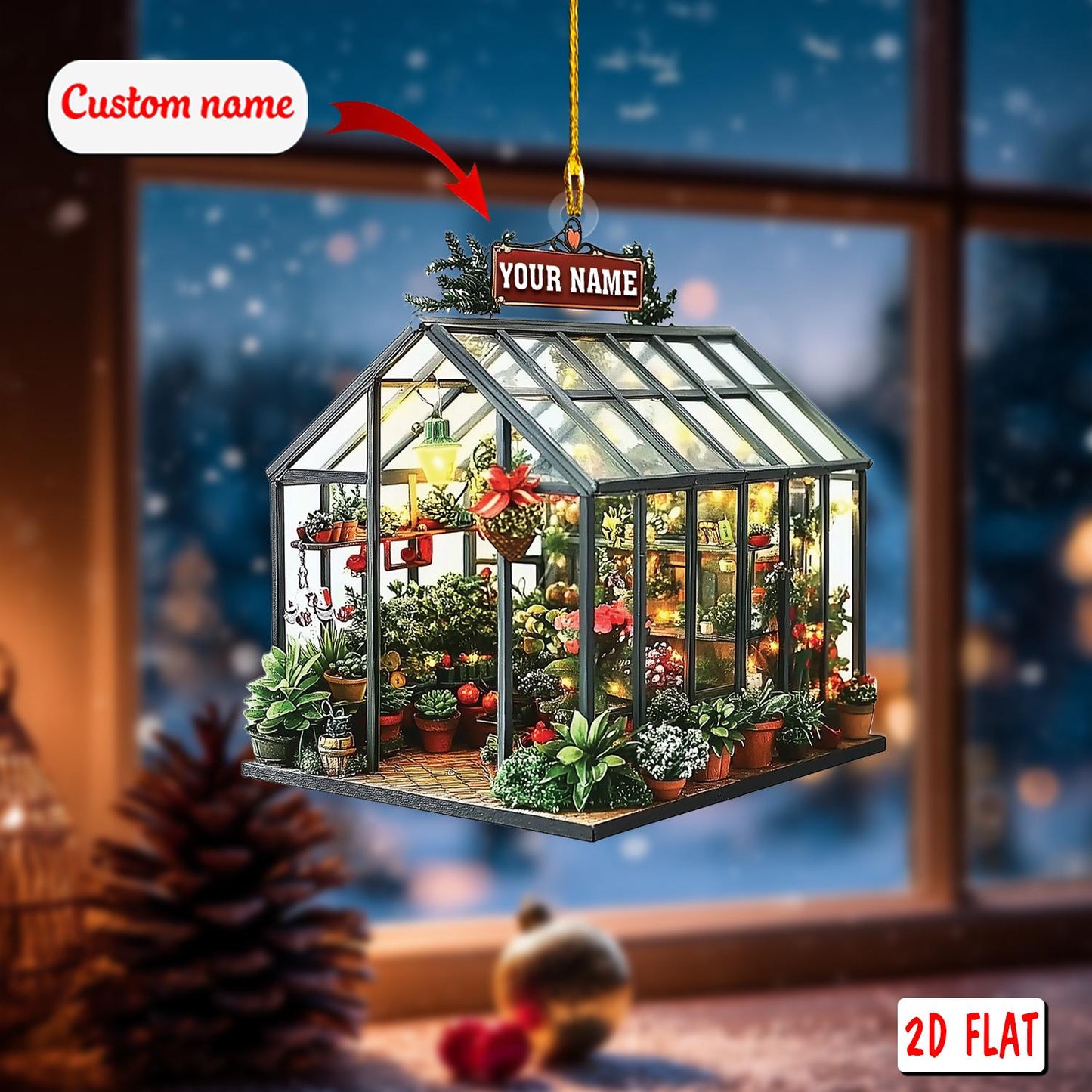 Personalized Greenhouse Ornament 2D Flat, Custom Plant Lover Ornament, Gardener Christmas Decor, Holiday Gift for Greenhouse Owners 2025