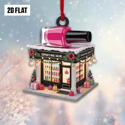 Personalized Nail Salon 2D Flat Ornament, Custom Name Christmas Decoration, Nail Spa Ornament, Beauty Salon Gift for Girls