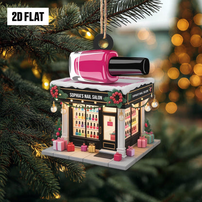 Personalized Nail Salon 2D Flat Ornament, Custom Name Christmas Decoration, Nail Spa Ornament, Beauty Salon Gift for Girls