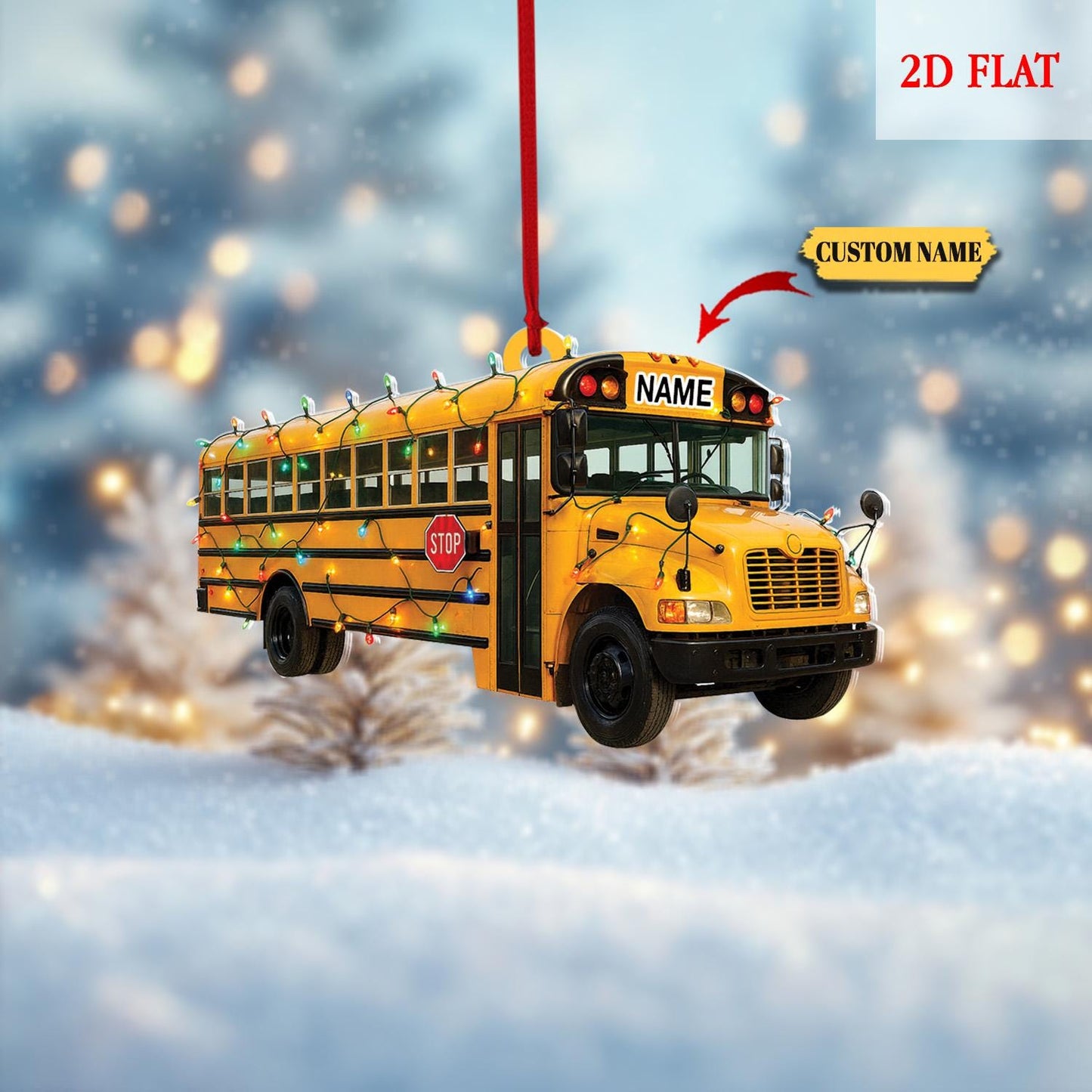 Custom Name School Bus Christmas Ornament Vehicle, Christmas Tree Hanging Decor, Flat 2D Ornament Acrylic, Bus Driver Gift, Hanging Ornament