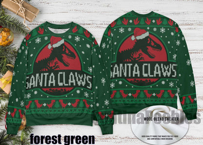 Santa Claws Dinosaur Christmas Sweater, Custom Photo Ugly Xmas Sweater, Funny Jurassic Holiday Sweater, Dinosaur Lover Christmas Gift