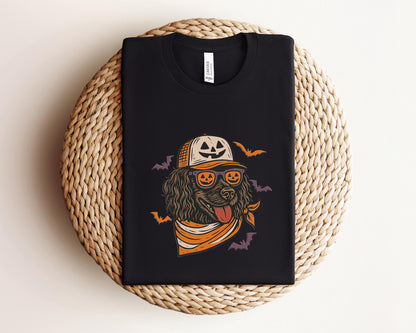 Boykin Spaniel with Pumpkin Trucker Hat and Sunglasses Shirt, Halloween Cool Dog Shirt, Funny Fall Halloween Tee for Dog Lovers & Dog Moms