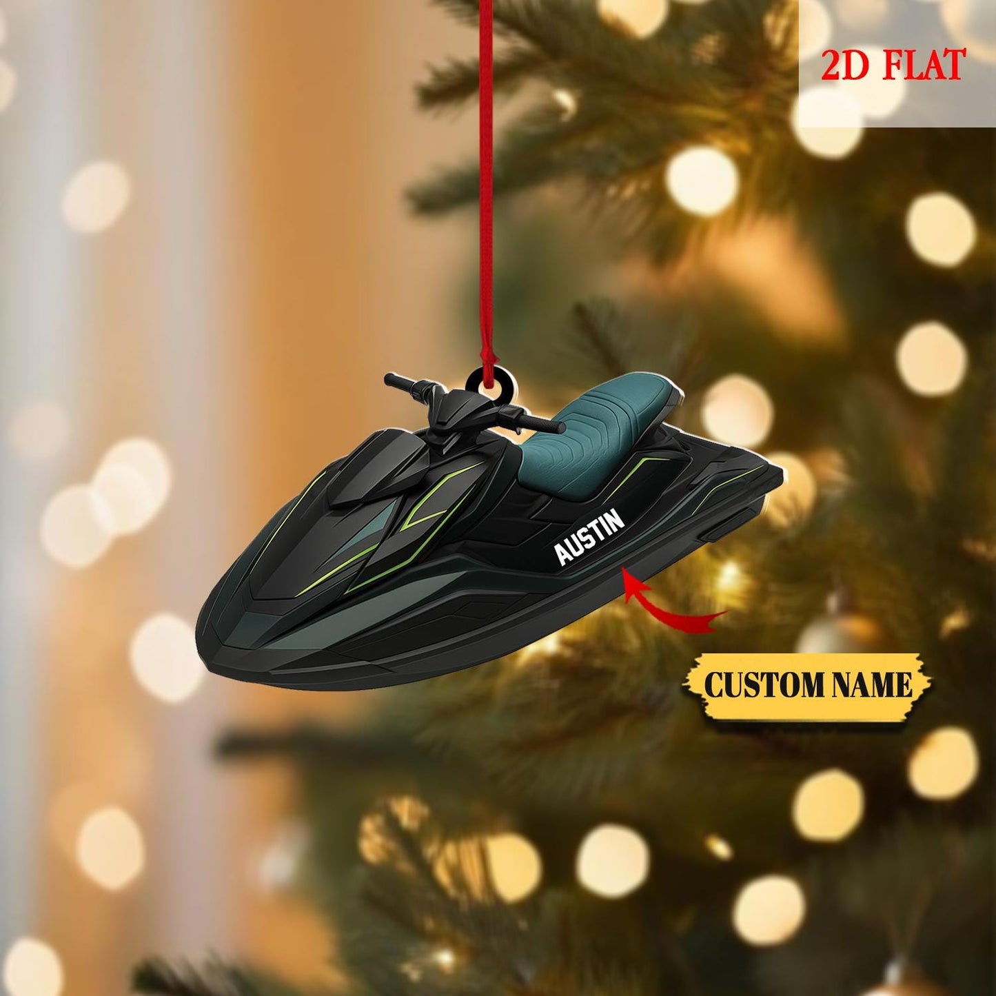 Personalized Jet Ski Christmas Tree 2D Flat Acrylic Ornament, Speed Boat Ornaments, Boatercycle Xmas Ornament, Gift Jet Ski Lover Ornament