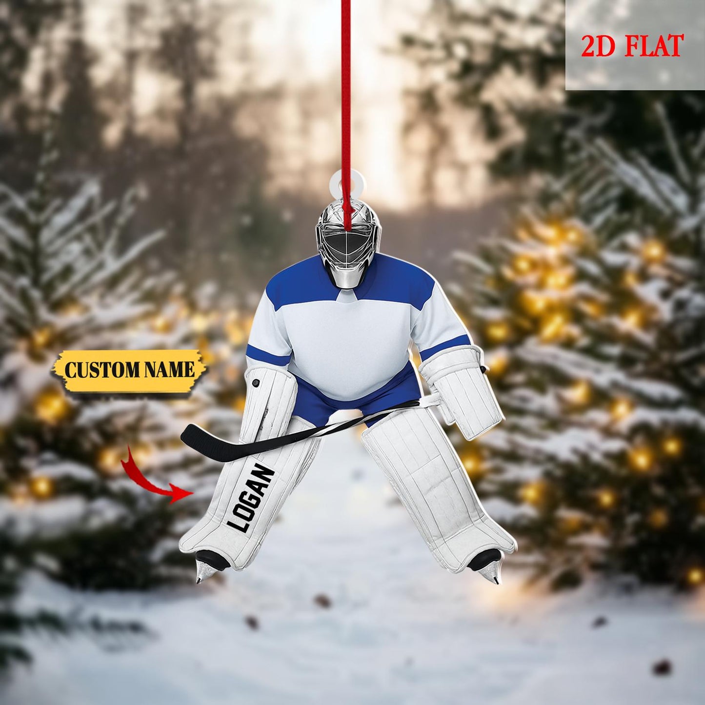 Personalized Hockey Christmas 2D Flat Ornament, Hockey Player Ornament,Sport Ornament, Gift for Hockey Lovers,Hockey Skates Helmet and Stick