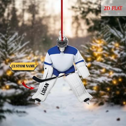 Personalized Hockey Christmas 2D Flat Ornament, Hockey Player Ornament,Sport Ornament, Gift for Hockey Lovers,Hockey Skates Helmet and Stick