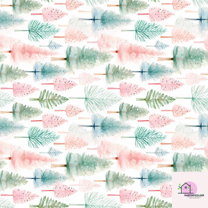 Watercolor Christmas Wrapping Paper: Recyclable Paper, Winter Holiday, Pastel Tree, Elegant Gift Wrap