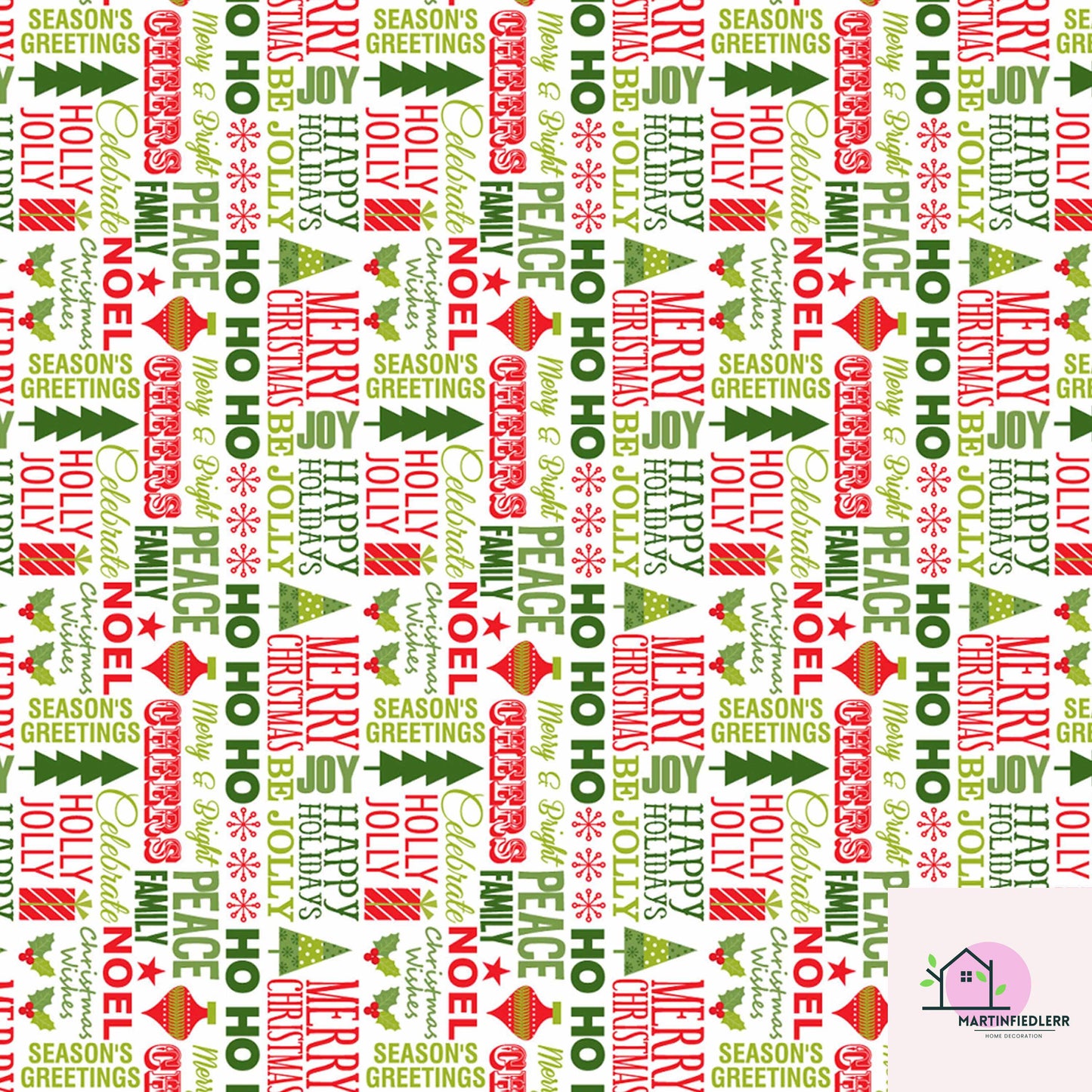 Christmas Typography Wrapping Paper: Red & Green Holiday Word Art