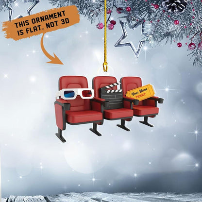 Custom Movie Theatre Chairs Ornament, 2D Flat Ornaments for Christmas Tree, Movie Christmas Ornaments, Funny Gift for Cinema Lovers