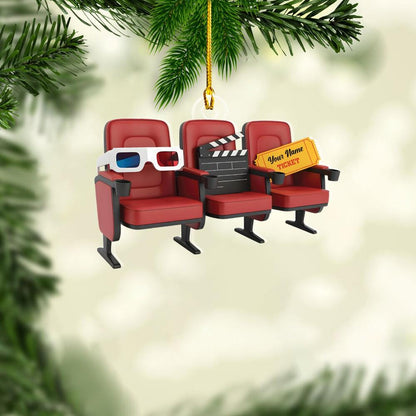 Custom Movie Theatre Chairs Ornament, 2D Flat Ornaments for Christmas Tree, Movie Christmas Ornaments, Funny Gift for Cinema Lovers