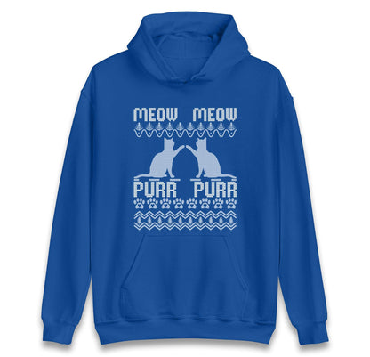 Meow Meow Purr Purr Ugly Christmas Jumper with Cute Cats Design, Funny Xmas Cat Hoodie, Holiday Kitten Lover T Shirt, Festive Gift Top