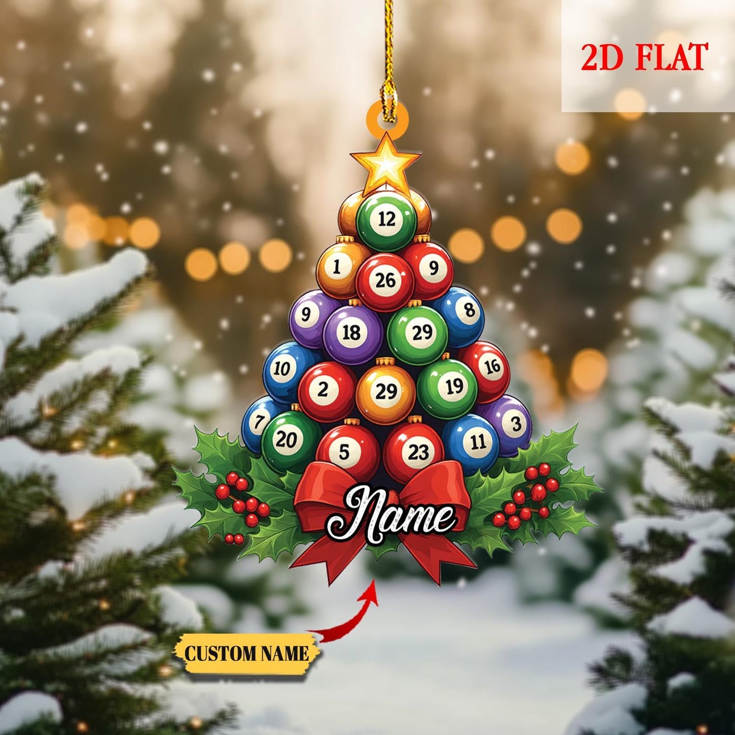 Personalized Pool Billiards 2D Flat Ornament for Lovers, Gift for Billiards Player, Sports Balls, Billiards Lover Gift, Christmas billiards