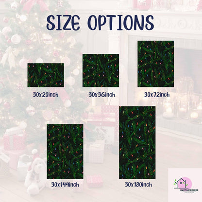Christmas Lights Wrapping Paper, Black Evergreen Holiday Gift Wrap Sheets, Festive Pine Branch Xmas Packaging, Dark Night Winter Party Style