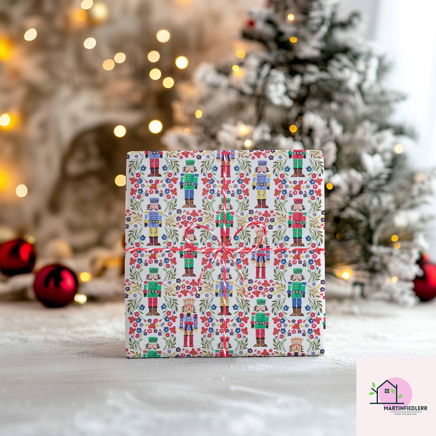 Nutcracker Wrapping Paper: Vintage Floral Toy Soldier, Festive Gift Wrap
