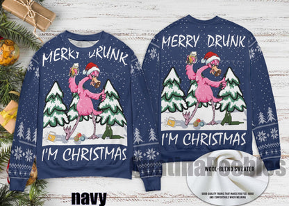 Merry Drunk Flamingo Ugly Christmas Sweater, Merry Drunk  Christmas Sweater, Xmas Sweater, Gift For Men Women, Ugly Christmas Sweater