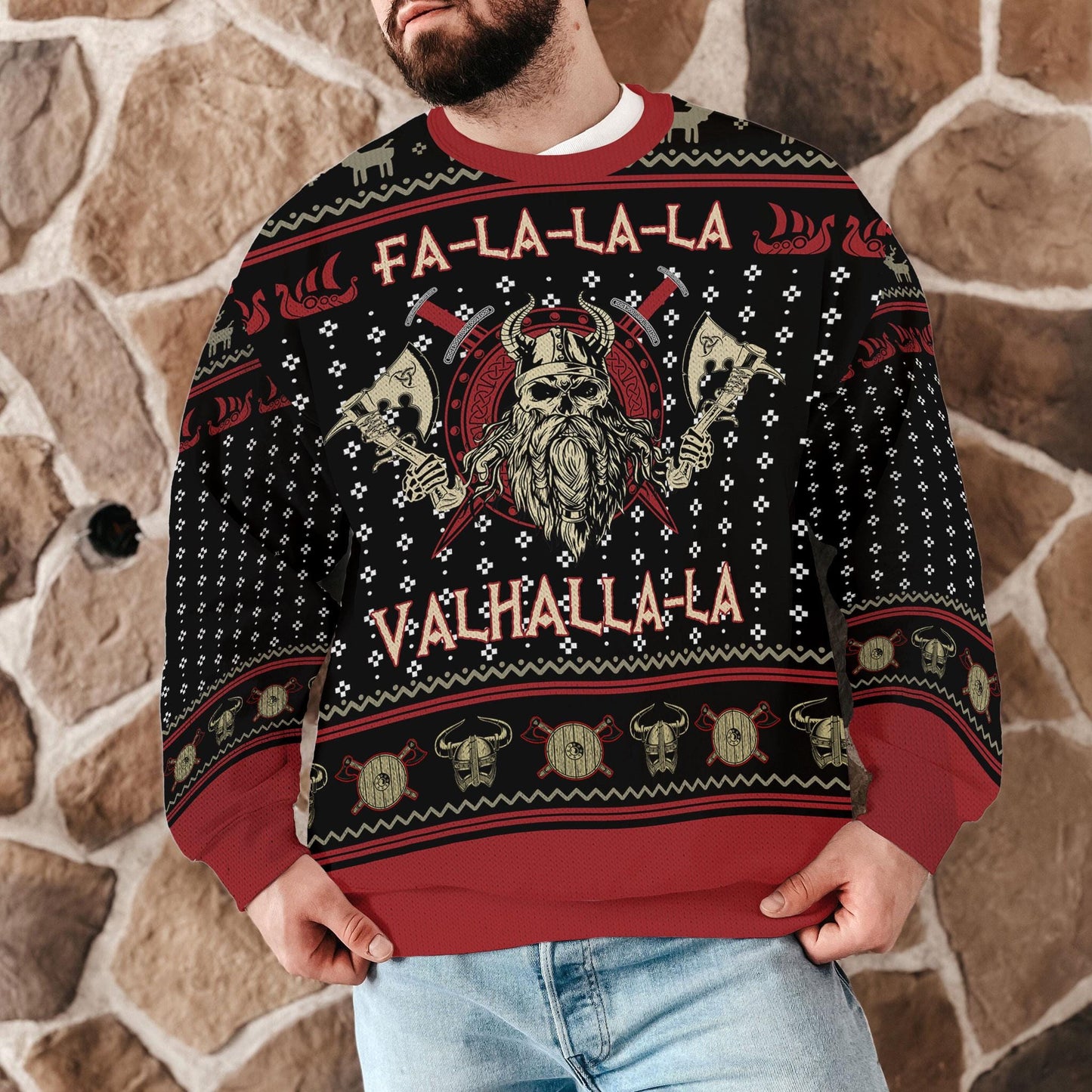 Funny Viking Falalalala Valhallala Ugly Christmas Sweater, Viking Reindeer Holiday Sweater, Norse Mythology Xmas Gift, Idea Gifts Christmas