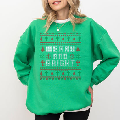 Merry & Bright Retro Christmas Sweatshirt: Ugly Party, Festive Crewneck