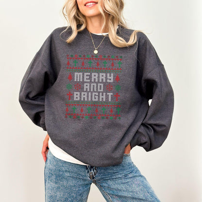 Merry & Bright Retro Christmas Sweatshirt: Ugly Party, Festive Crewneck