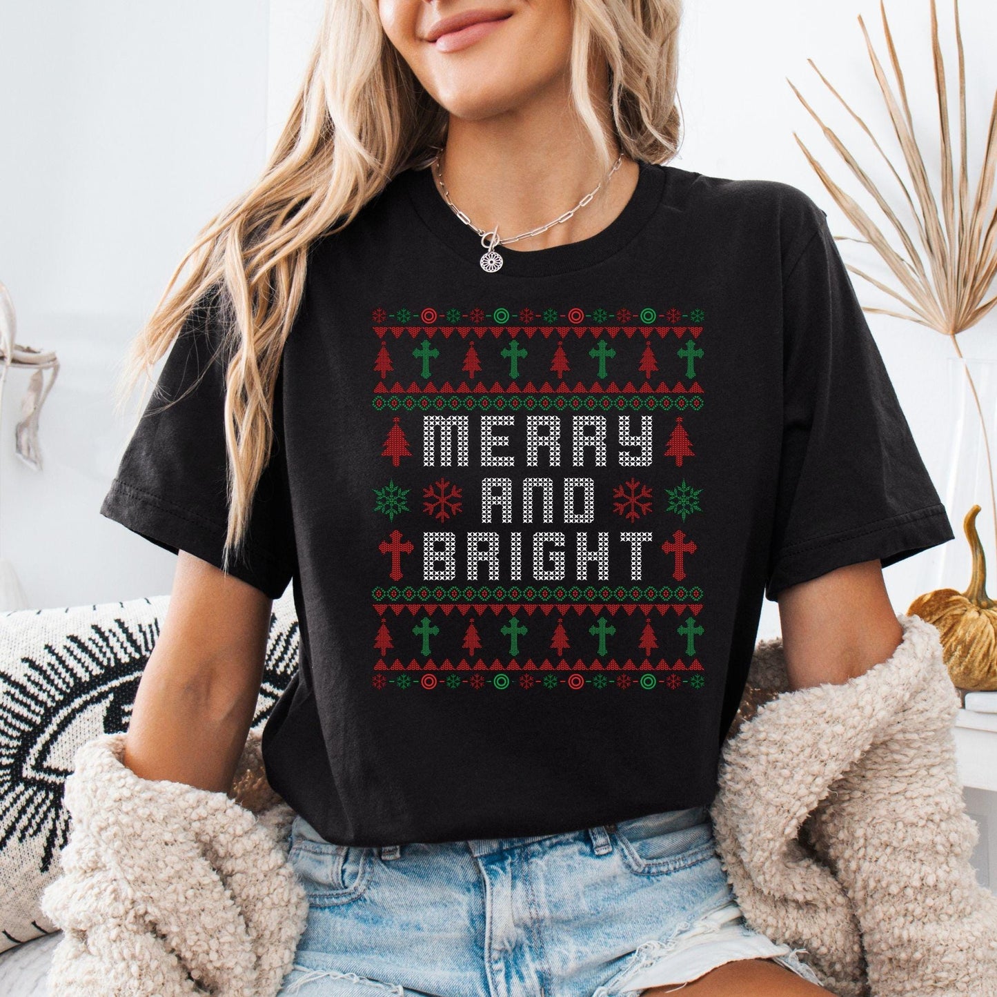 Merry & Bright Retro Christmas Sweatshirt: Ugly Party, Festive Crewneck