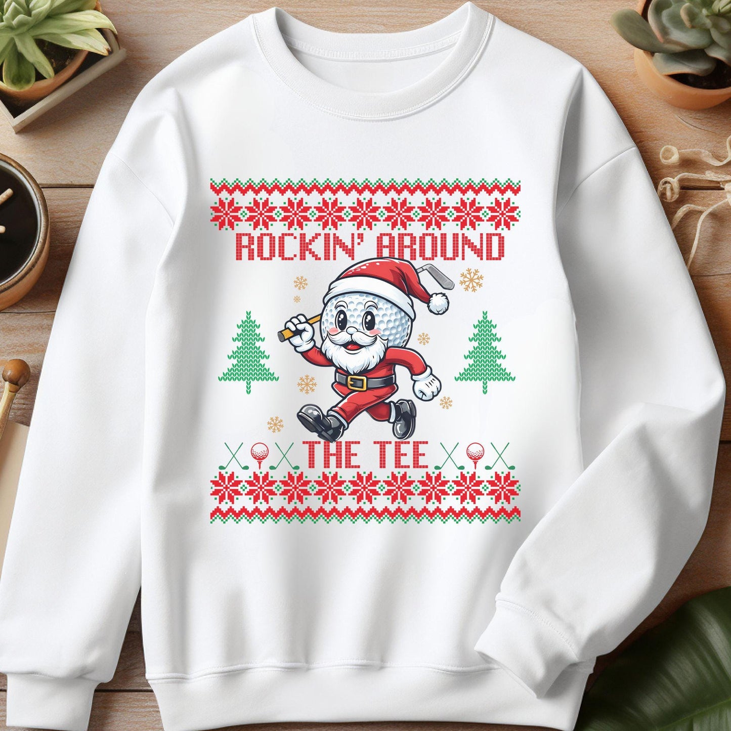 Rockin' Around the Christmas Tree Shirt Santa Claus Golfing Golf Ugly Sweater Funny Secret Santa Gift Ideas Ugly Sweater Party Golfer Dad
