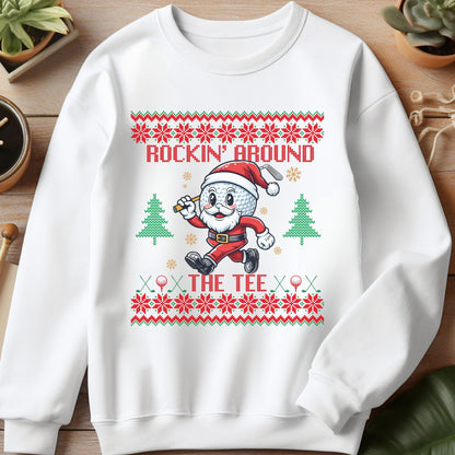 Rockin' Around the Christmas Tree Shirt Santa Claus Golfing Golf Ugly Sweater Funny Secret Santa Gift Ideas Ugly Sweater Party Golfer Dad