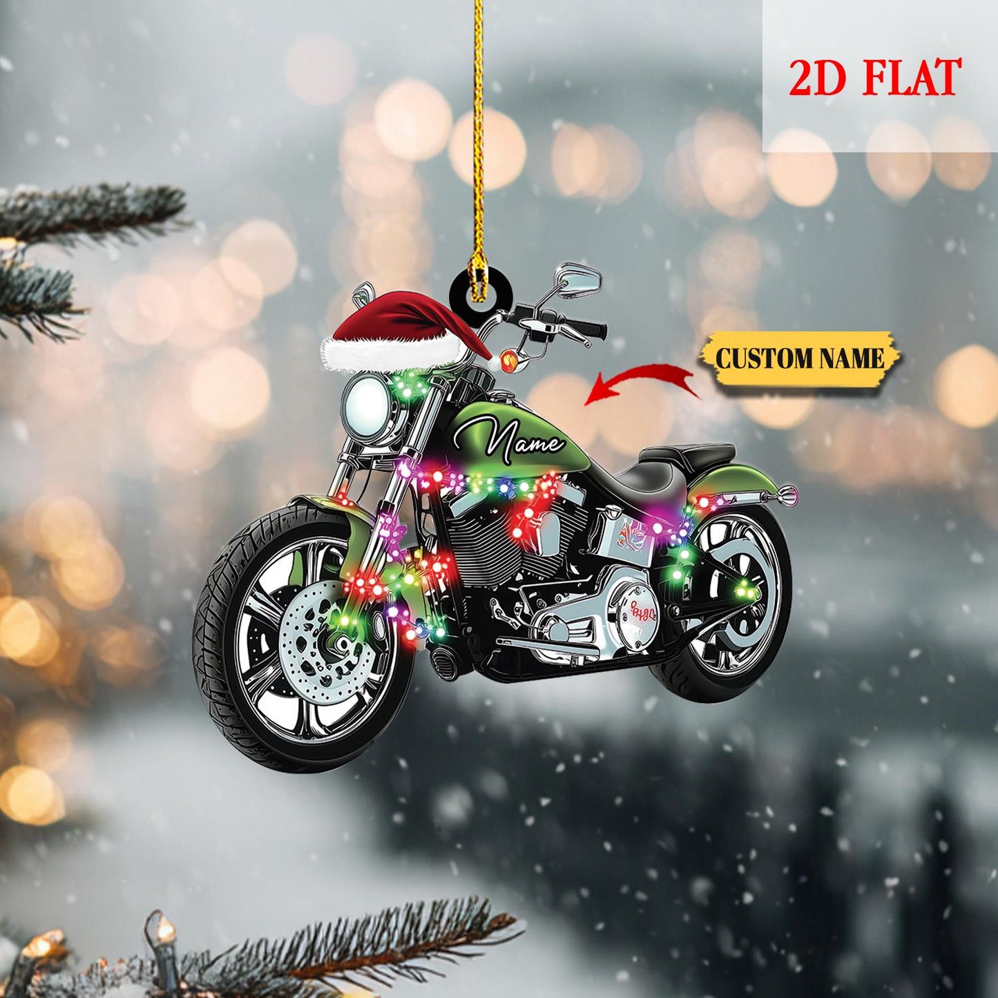 Personalized  Motorcycle Light Christmas 2D Flat Acrylic Ornament, Biker Harley Motorcycle Ornament, Motorcycle Lover Gift, Motorcycle Biker