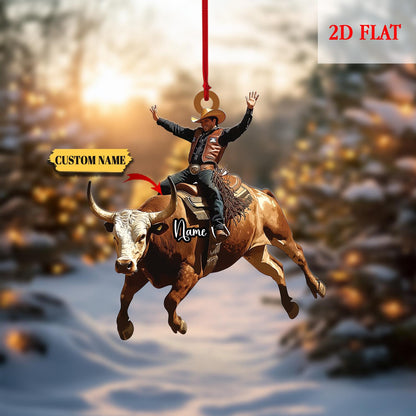 Personalized Bull Riding 2D Flat Acrylic Ornament, Christmas Tree Hanging Decor, Bull Riding, Cowboy Boots, Cowboy Hat, Cowboy Ornament