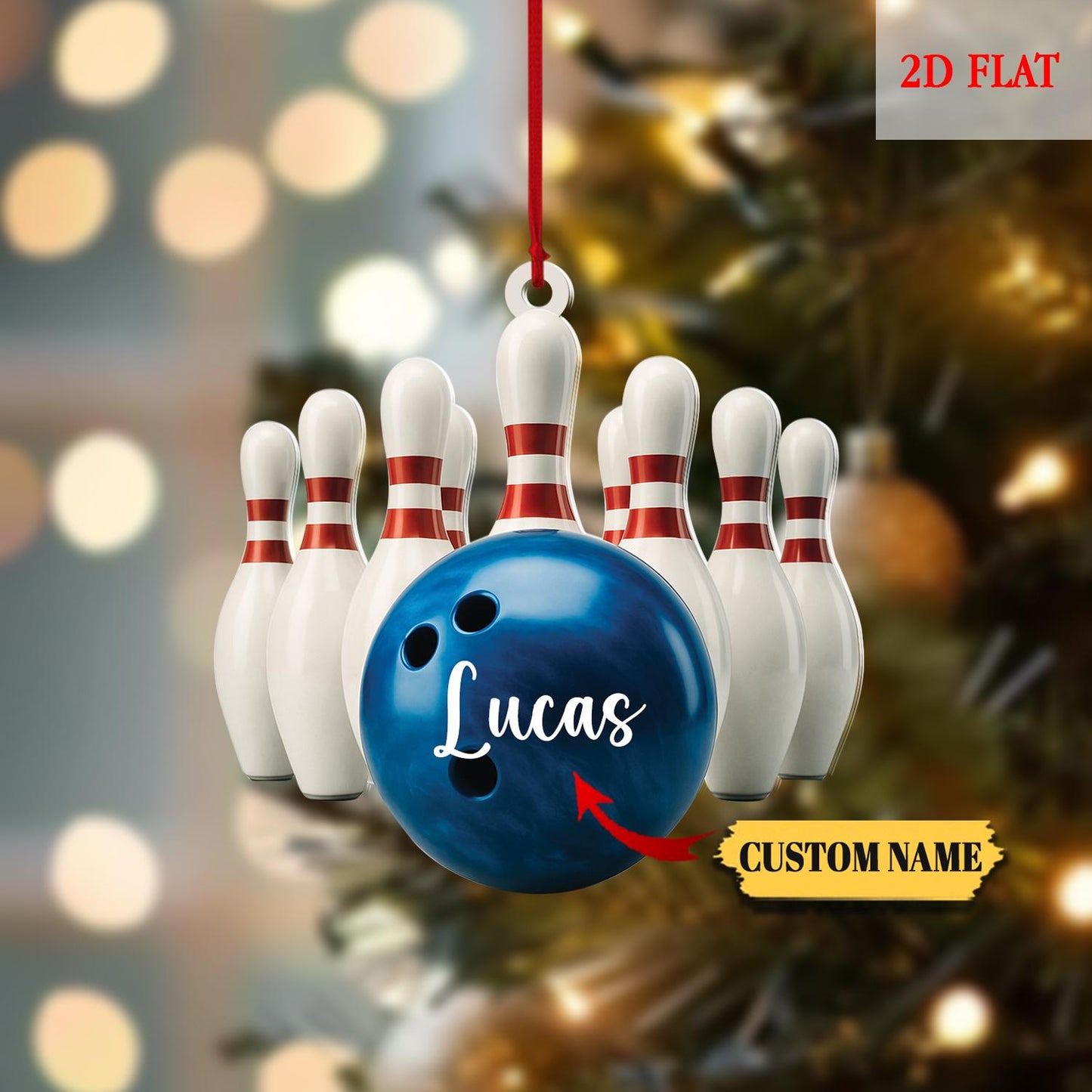 Personalized Bowling Ball & Pins 2D Flat Acrylic Ornament, Bowling Christmas Tree Decoration, Gift For Bowling Team, Bowling Ornament