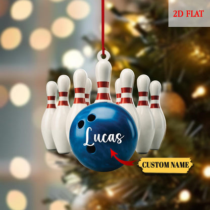 Personalized Bowling Ball & Pins 2D Flat Acrylic Ornament, Bowling Christmas Tree Decoration, Gift For Bowling Team, Bowling Ornament