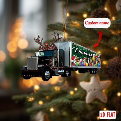 2D acrylic ornament, flat christmas ornament, personalized truck ornament, custom name ornament, semi truck ornament, reindeer xmas gift