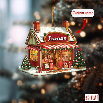 Custom name 2D Acrylic Christmas Ornament, Candy Shop Holiday Decor,Personalized Sweet Store Ornament, Unique Xmas Tree Gift, Christmas Gift