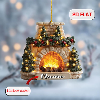 2D Acrylic Christmas Ornament, Fireplace Holiday Decor with Lights, Personalized Xmas Ornament, Cozy Winter Tree Gift, Christmas Gift