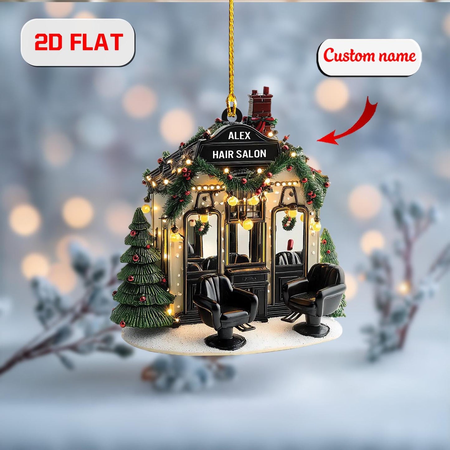 2D Acrylic Christmas Ornament, Hair Salon Holiday Decor, Custom Barber Ornament, Unique Xmas Tree Gift for Stylist, Christmas Gift