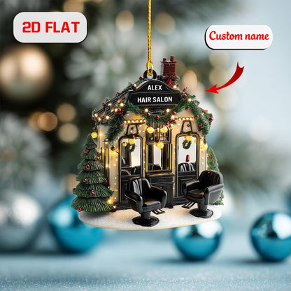 2D Acrylic Christmas Ornament, Hair Salon Holiday Decor, Custom Barber Ornament, Unique Xmas Tree Gift for Stylist, Christmas Gift