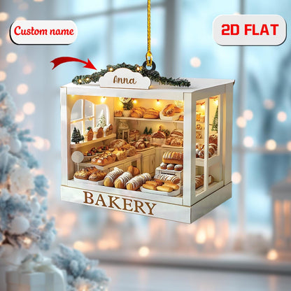 2D Acrylic Christmas Ornament, Bakery Display Shop Holiday Decor with Bread and Pastries, Personalized Baker Ornament, Christmas Gift