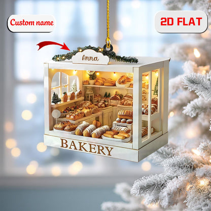 2D Acrylic Christmas Ornament, Bakery Display Shop Holiday Decor with Bread and Pastries, Personalized Baker Ornament, Christmas Gift