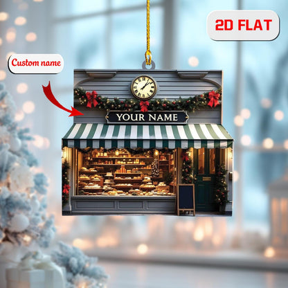 2D Acrylic Christmas Ornament, Bakery Storefront Holiday Decor with Bread and Pastries, Personalized Baker Ornament, Christmas Gift